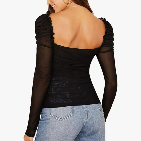 Elegant Black Sheer Long Sleeve Top - Picture 3 of 4